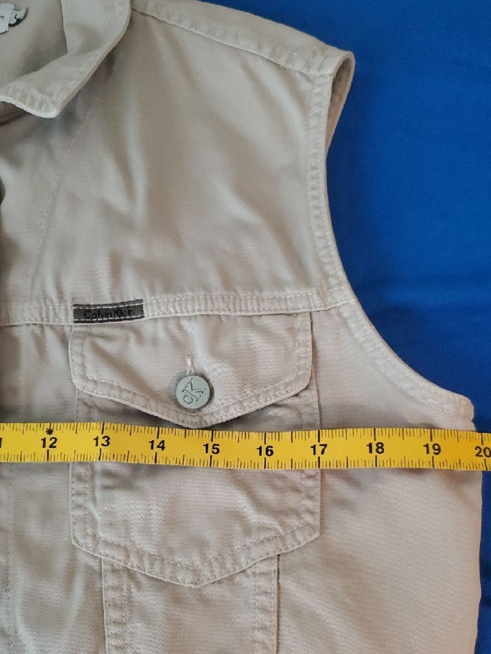 VTG Calvin Klein Jeans Khaki Denim Vest Large L Y2K Crop Utility Gorpcore - Picture 5 of 8